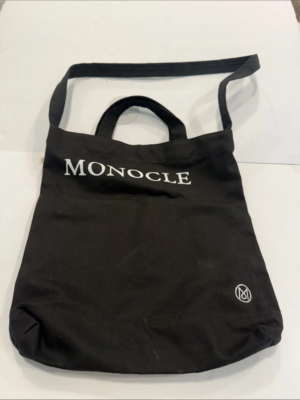 Monocle Black Canvas Messenger Bag with Shoulder Strap